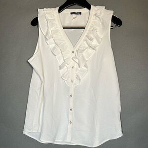Tommy Hilfiger white ruffle collar, sleeveless blouse. Size L